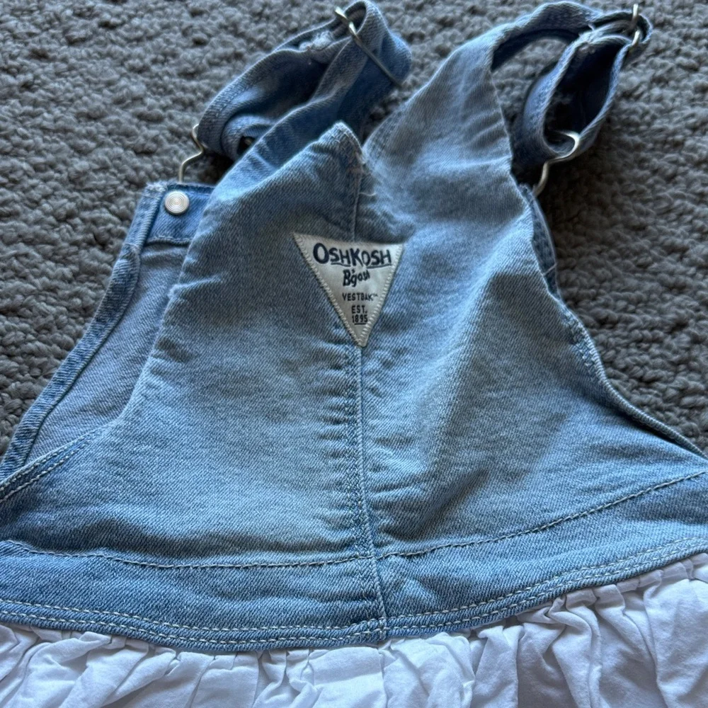OshKosh B'gosh Light Blue Denim Overall Dress with White Eyelet Skirt